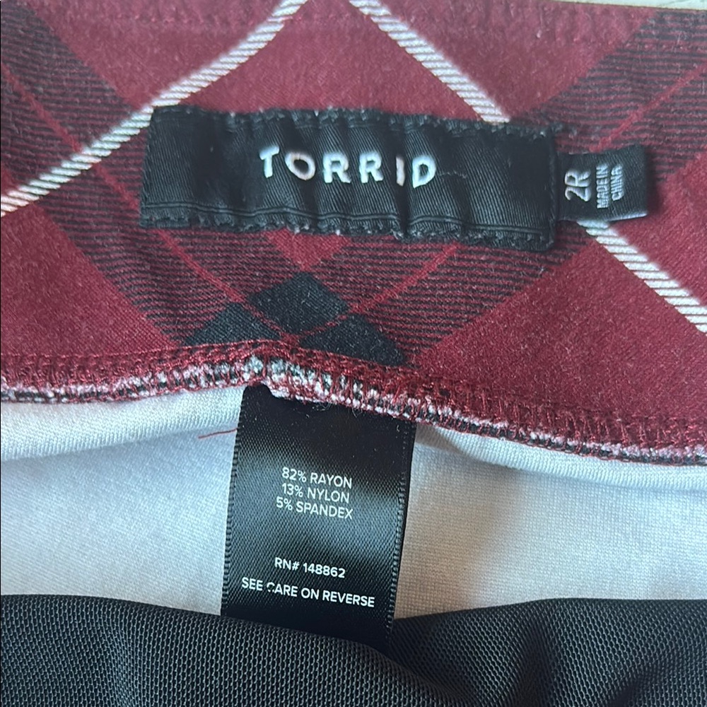 Torrid Red Plaid Ponte Stretch Pull-On Crop Pants - Picture 9 of 10